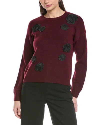 Cece Flower Applique Sweater In Burgundy