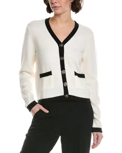 Cece Flower Button V-neck Cardigan In White