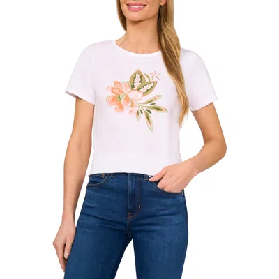 Cece Flower Crewneck Cotton Graphic T-shirt In Ultra White