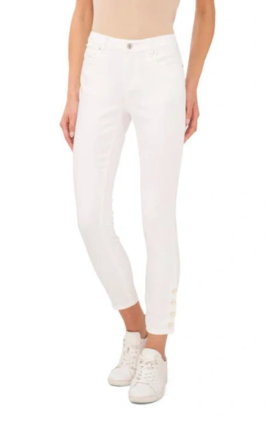 Cece Flower Hem Skinny Ankle Jeans In White