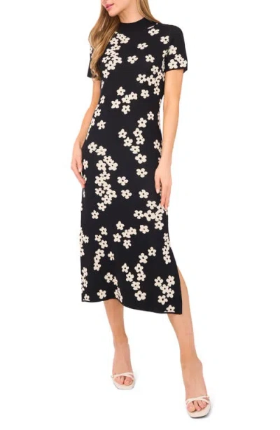 Cece Flower Jacquard Midi Sweater Dress In Black