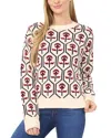 Cece Flower Jacquard Mock Neck Sweater In Gold