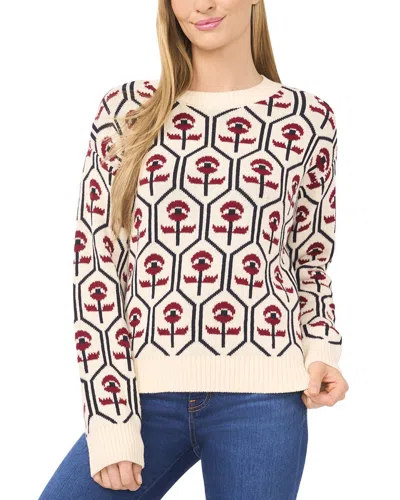 CECE FLOWER JACQUARD MOCK NECK SWEATER