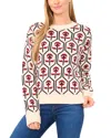 Cece Flower Jacquard Mock Neck Sweater In Neutral