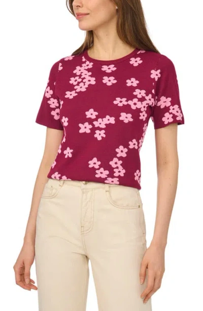 Cece Flower Jacquard Sweater In Red