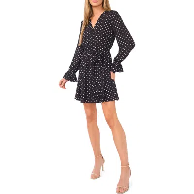 Cece Flower Print Long Sleeve Shirtdress In Black