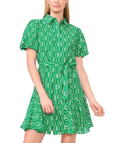 Cece Flowy Shirt Dress With Waist Tie In Green