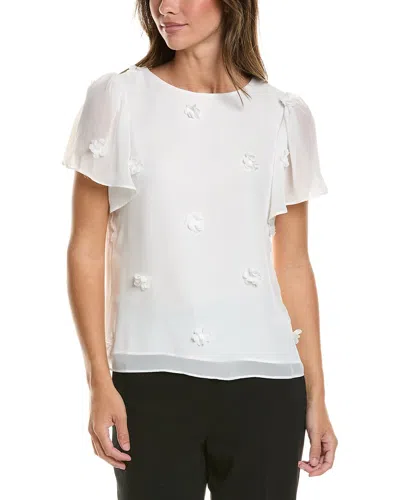 Cece Flutter Crewneck Flower Top In White
