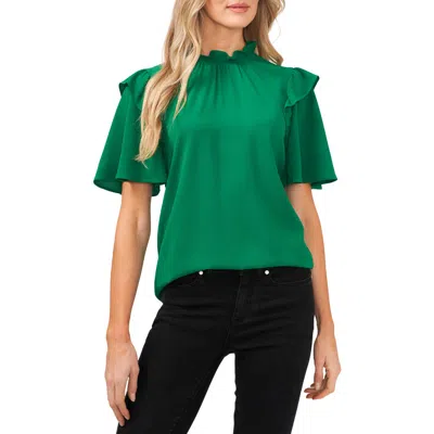 Cece Flutter Sleeve Blouse In Green