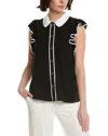 Cece Flutter Sleeve Collared Blouse In Black