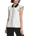 Cece Flutter Sleeve Collared Blouse In White