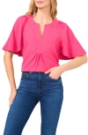 Cece Flutter Sleeve Crepe Top In Bright Rose