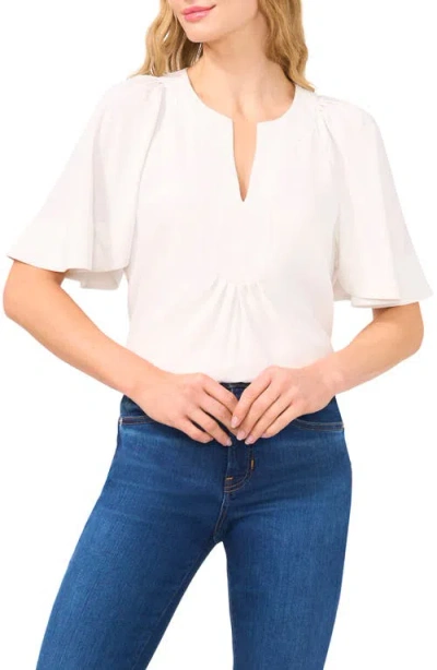 Cece Flutter Sleeve Crepe Top In New Ivory