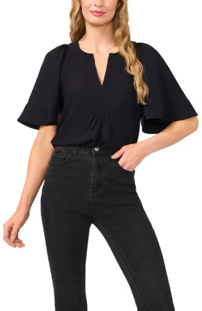 Cece Flutter Sleeve Crepe Top In Rich Black