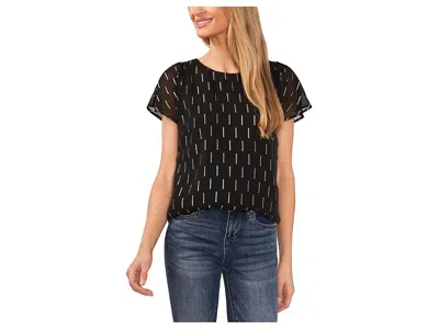 Cece Flutter Sleeve Crew Neck Top In Black