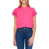 Cece Double Flutter Short Sleeve Top In Bright Rose