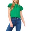Cece Double Flutter Short Sleeve Top In Lush Green