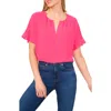 Cece Flutter Sleeve Crepe Top In Magenta