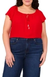 Cece Flutter Sleeve Georgette Top In Red