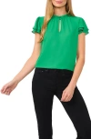 Cece Flutter Sleeve Keyhole Top In Medium Green