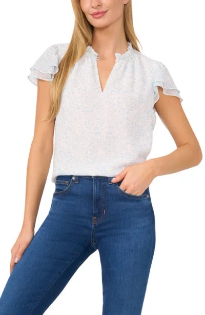 Cece Flutter Sleeve Keyhole Top In New Ivory