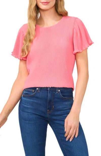 Cece Women's Pleated Round-neck Short-sleeve Top In Confetti Pink