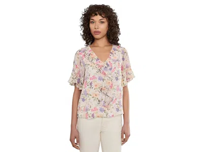 Cece Flutter Sleeve Ruffled Short Sleeve Top In Multi
