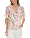 Cece Flutter Sleeve Ruffled Short Sleeve Top In Multi
