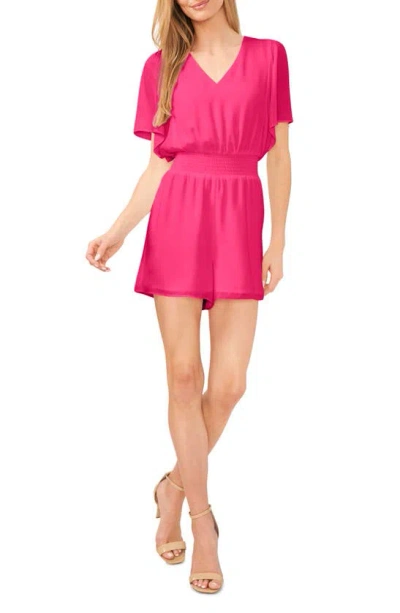 Cece Flutter Sleeve Smock Waist Romper In Bright Rose Pink