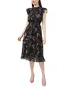 Cece Floral Clip Dot Smocked Ruffle Midi Dress