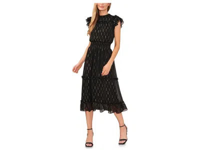 Cece Flutter Sleeve Smocked Waist Midi Dress In Black