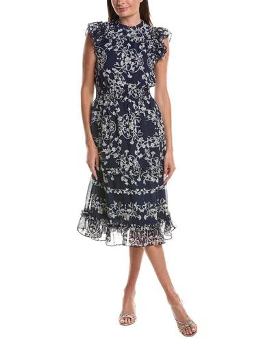 Cece Flutter Sleeve Smocked Waist Midi Dress In Blue
