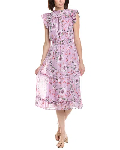 Cece Flutter Sleeve Smocked Waist Midi Dress In Multi