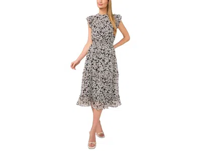 Cece Flutter Sleeve Smocked Waist Midi Dress Women's Dress Rich Black: Sm