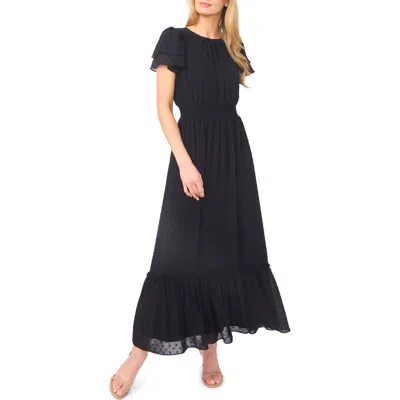 Cece Flutter Sleeve Swiss Dot Chiffon Maxi Dress In Black