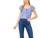 Cece Flutter Sleeve Tie Front Top In Blue