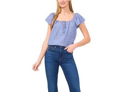 Cece Flutter Sleeve Tie Front Top In Blue