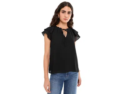 Cece Flutter Sleeve Tie Neck Top Women's Clothing Rich Black: 2xl