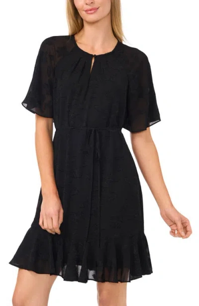 Cece Flutter Sleeve Tie Waist Dress In Black