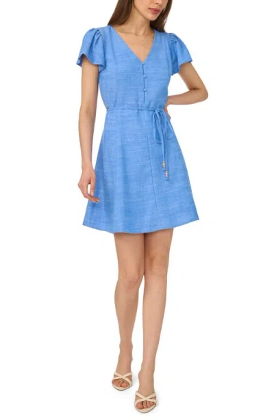Cece Flutter Sleeve Tie Waist Minidress In Blue