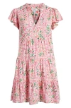 Cece Flutter Sleeve Tiered Dress In Pink