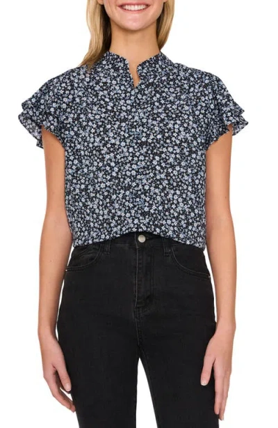 Cece Flutter Sleeve Top In Rich Black