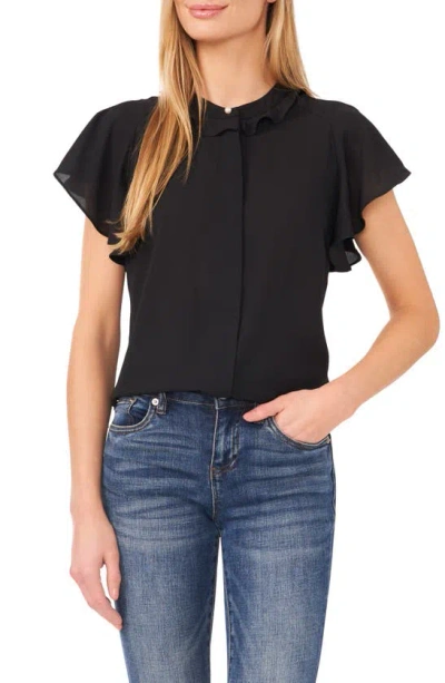 Cece Flutter Sleeve Top In Rich Black