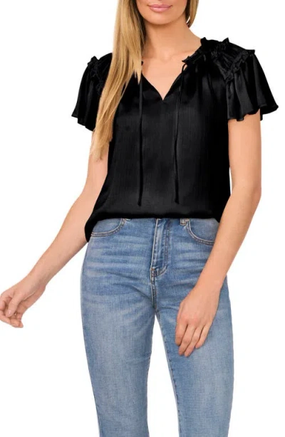 Cece Flutter Sleeve Top In Rich Black