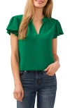 Cece Flutter Sleeve V-neck Top In Green