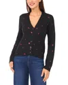 Cece Women's V-neck Foil Heart Cardigan In Black