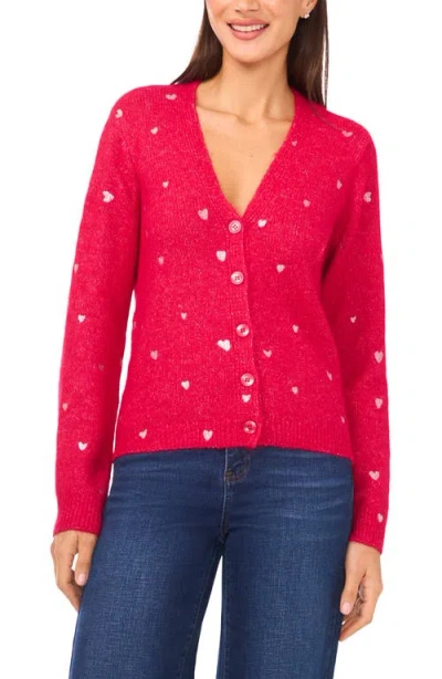 Cece Foil Heart Wool-blend Cardigan In Red