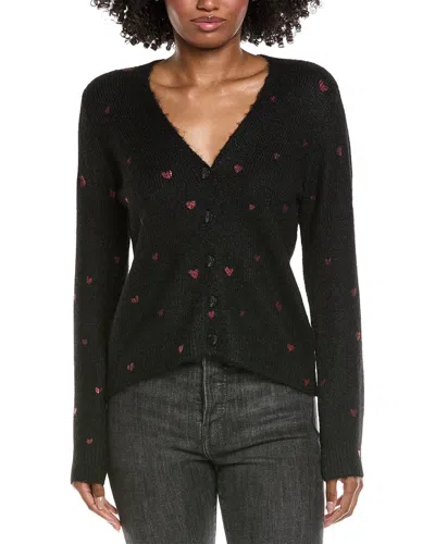 Cece Foil Heart Wool-blend Cardigan In Black