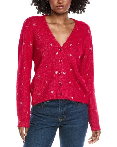 Cece Foil Heart Wool-blend Cardigan In Red
