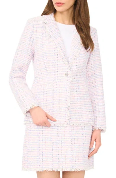 Cece Frayed Edge Tweed Blazer In White